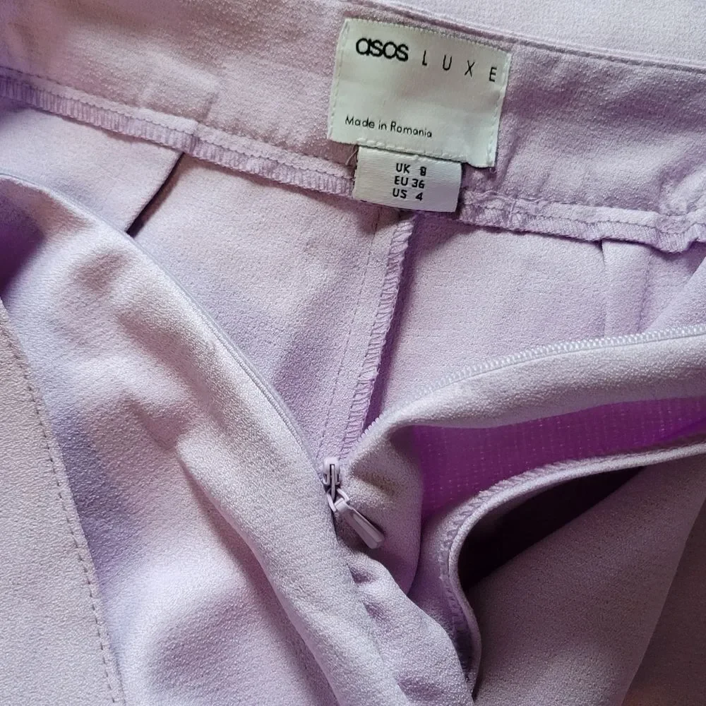 NWT ASOS LUXE Wide Flare Leg Tailored Pants Frill Overlay Lilac Purple 4